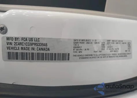 2023 Chrysler Voyager Lx z USA, uszkodzony, nr VIN 2C4RC1CG9PR533946